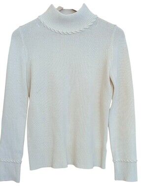 Theory Whipstitch Cashmere Turtleneck Sweater S Cream Classic Quiet Luxury